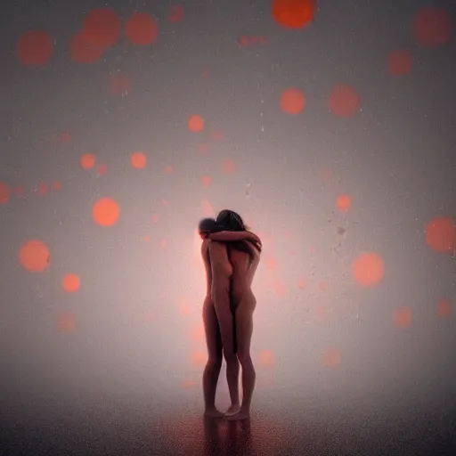 Image similar to a blurry closeup picture of gorgeous human bodies intertwined, female bodies, no face, dripping wet, macro photography, long exposure photograph, surrealism, anamorphic bokeh, cozy, soft light, cyan and orange, caustic, atmospheric fog, octane render, cinematic