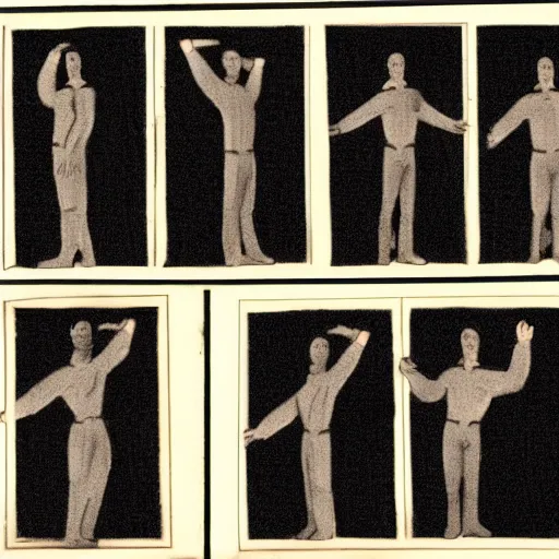 Image similar to an animation of the same man waving his arm from left to right shot frame by frame, separated into equally sized frames, from'animation types'