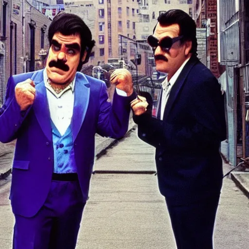 Image similar to wario and waluigi in goodfellas ( photo realistic and hyperrealistic and in high quality )