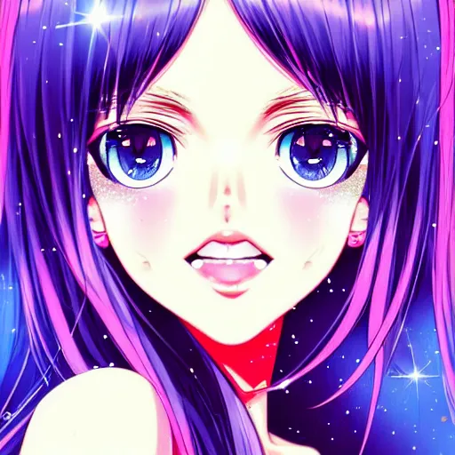 Image similar to close up portrait of a cute victoria justice glitter diamonds by range murata go nagai new type magazine uhd 8 k depth of field sharp crisp 3 d digital manga art complimentary color radiant trending on pinterest winner of illustrator award