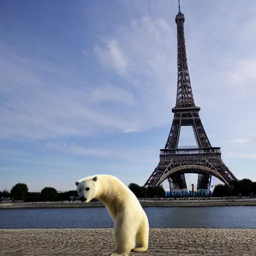 Image similar to a polar bear dancing by the eiffel tower