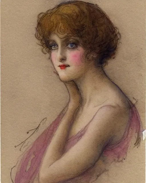 Image similar to beautiful woman by henri privat - livemont, delicate watercolor