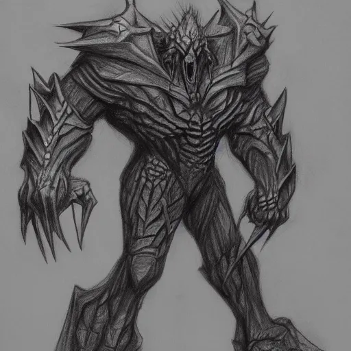 Prompt: concept art of monster from quake 3 video game, pencil drawing