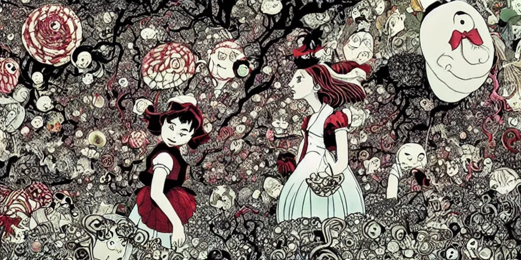 Image similar to alice in wonderland ( 2 0 1 0 ) movie still frame by yuko shimizu by murakami by tim burton