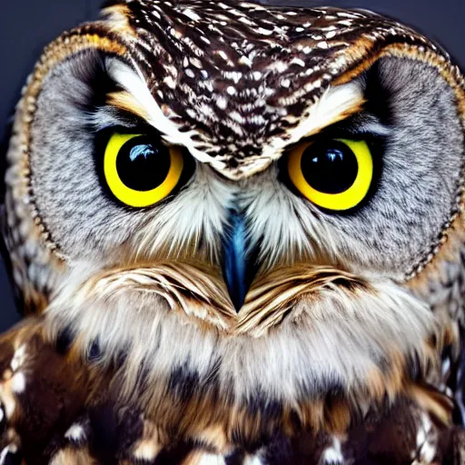 Image similar to beautiful furry owl portrait, furry girl owl