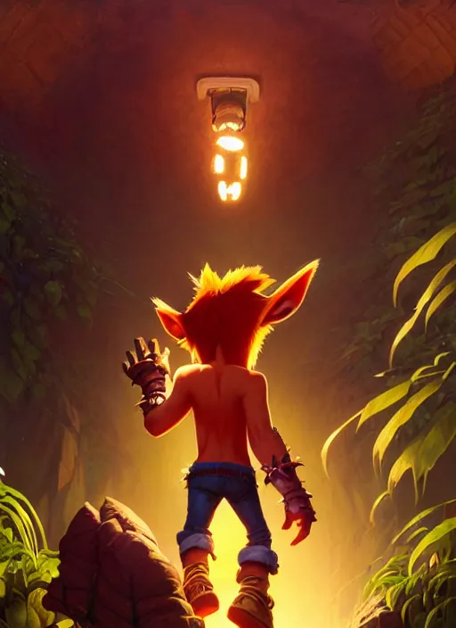 Image similar to Highly detailed portrait of Crash bandicoot, Stephen Bliss, unreal engine, fantasy art by Greg Rutkowski, Loish, Rhads, ferdinand knab, Makoto Shinkai and Lois van baarle, ilya kuvshinov, rossdraws, Tom Bagshaw, alphonse mucha, global illumination, radiant light, detailed and intricate environment