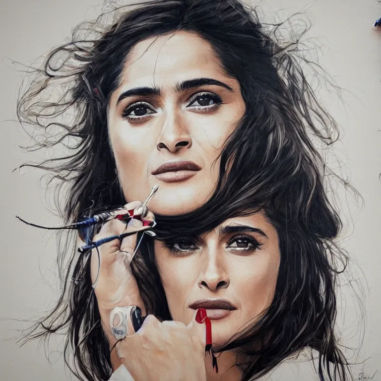 Image similar to Street-art portrait of salma hayek in style of Etam Cru, photorealism