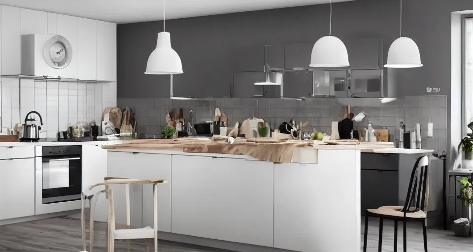 Prompt: IKEA Catalogue photo of a humanoid SMEG robot in a high end farmhouse style kitchen