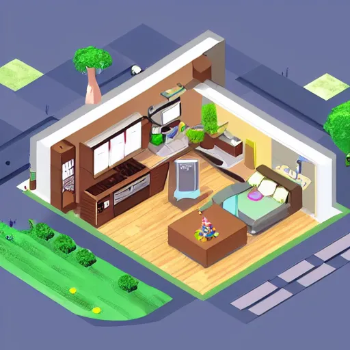 Image similar to isometric view, household, videogame style