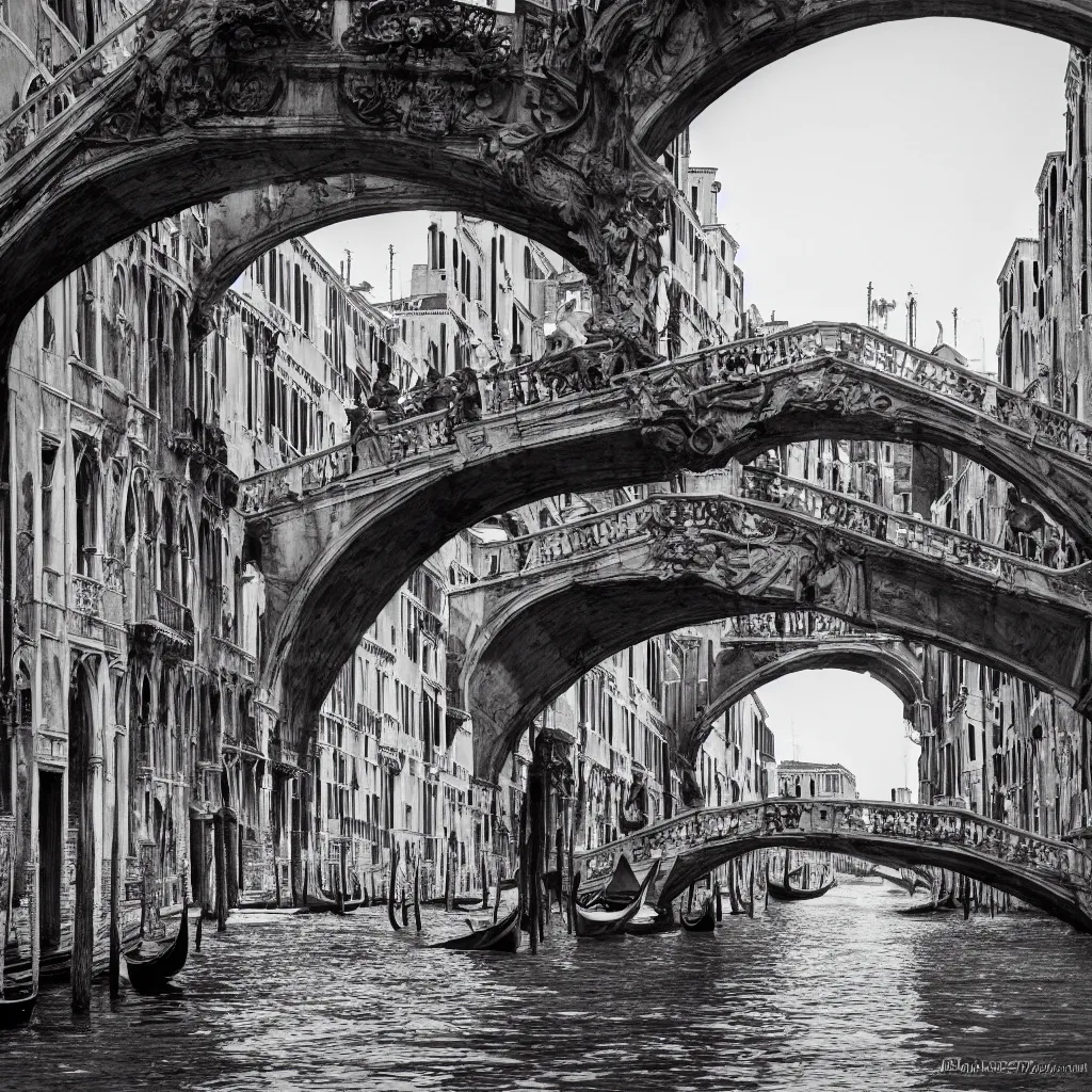 Image similar to venice bridges by piranesi, composition, cinematic, rule, grid