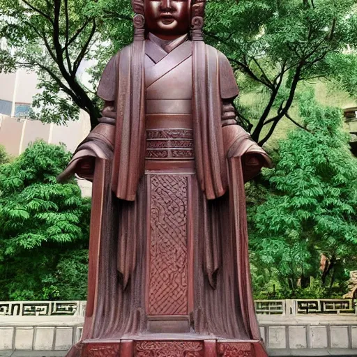 Image similar to photo of the statue of harmony as an asian in china, copper cladding