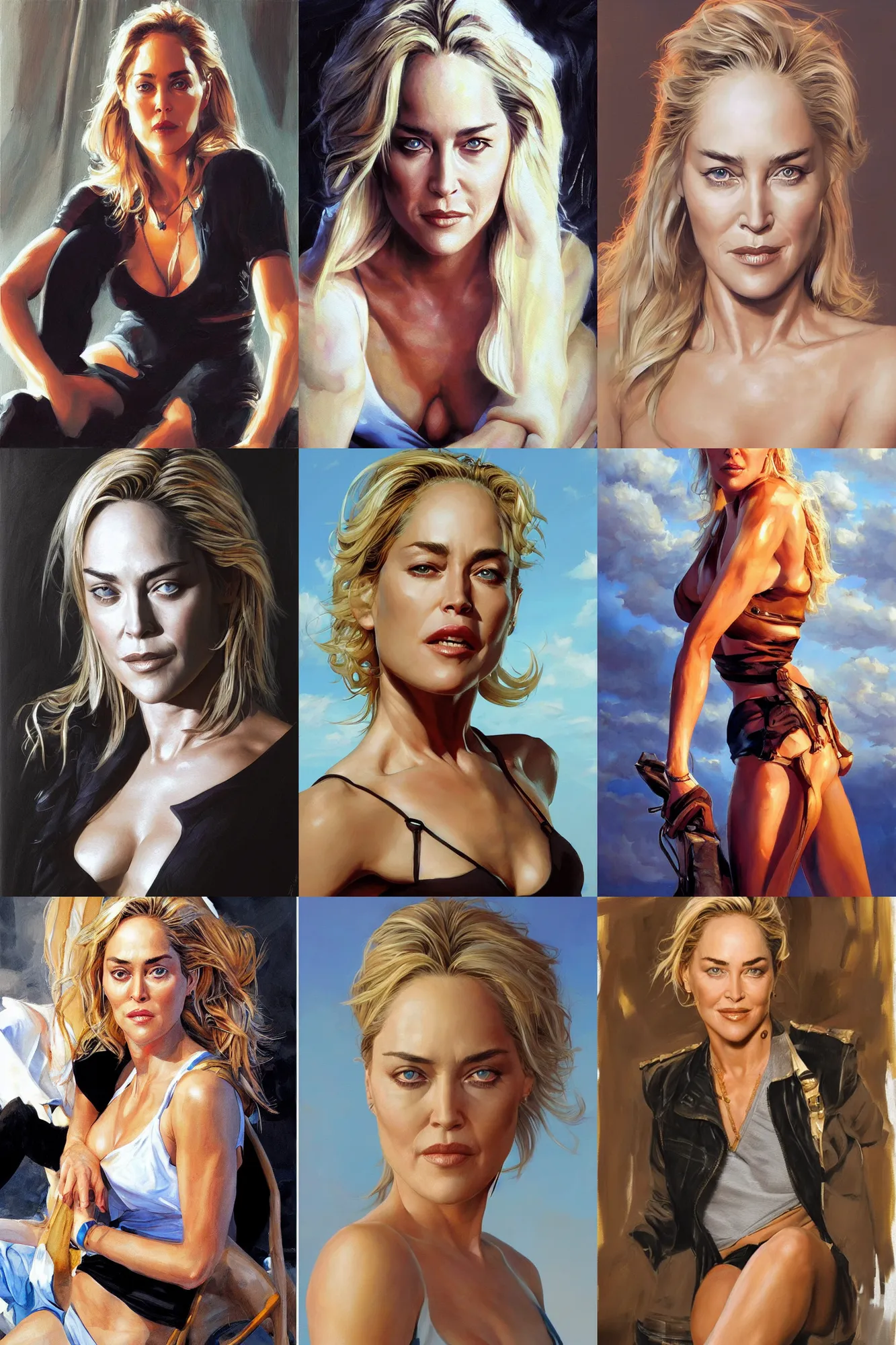 Prompt: sharon stone, 2 2 years old, painting by rob rey and jesper ejsing, artstation, above lighting, long shadows