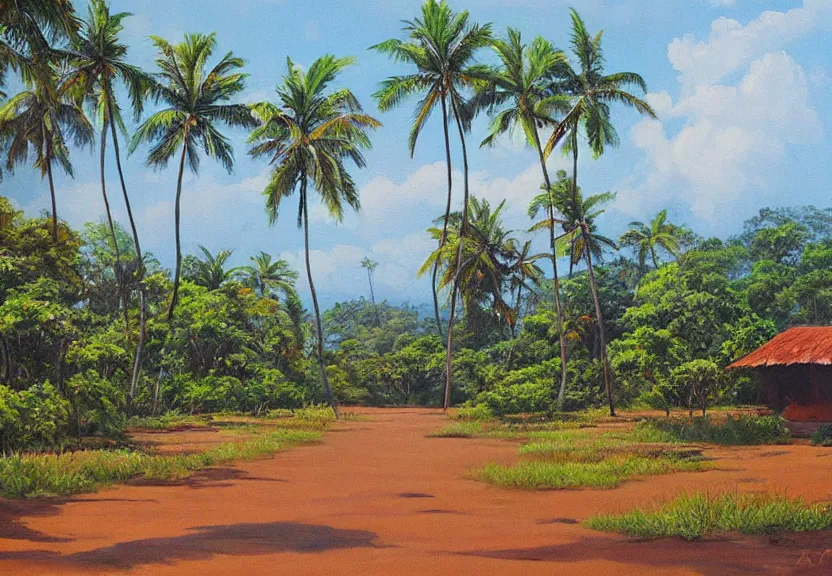 Image similar to sri lankan landscape, painting by aaron griffin,