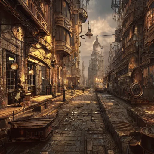 Image similar to inside a steampunk city, highly detailed, 4k, HDR, award-winning, artstation, octane render
