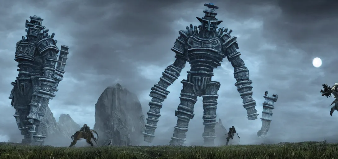 Image similar to jeff bezos as shadow of the colossus