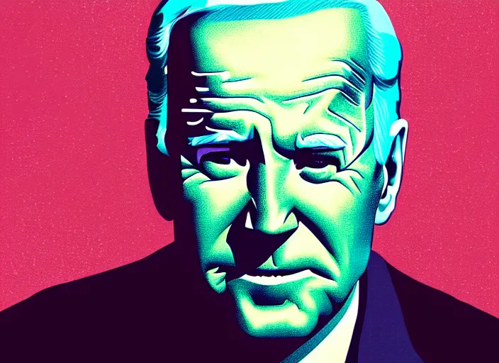 Prompt: Portrait of Joe Biden, colorful,modern art deco, Mads Berg, Karolis Strautniekas, stippled light, editorial illustration, detailed, matte print