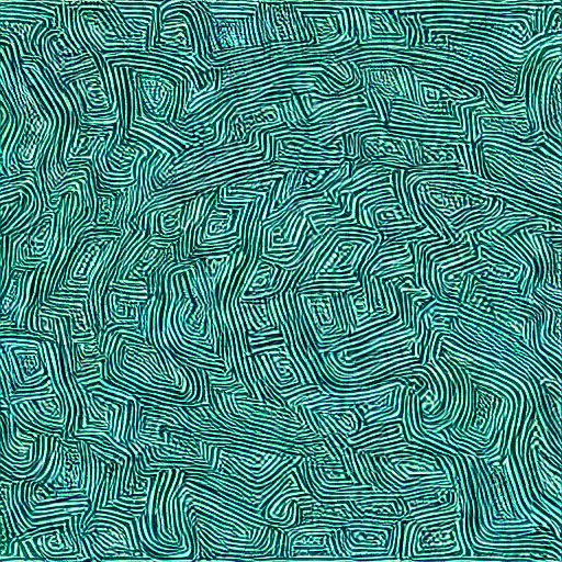 Prompt: abstract piece covered with small looping lines in a blue and dark green color scheme