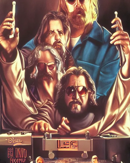 Prompt: the big lebowski, airbrush, drew struzan illustration art, key art, movie poster