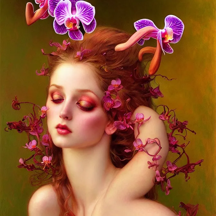 Image similar to psychedelic orchid bunny, diffuse lighting, fantasy, intricate, elegant, highly detailed, lifelike, photorealistic, digital painting, artstation, illustration, concept art, smooth, sharp focus, art by John Collier and Albert Aublet and Krenz Cushart and Artem Demura and Alphonse Mucha