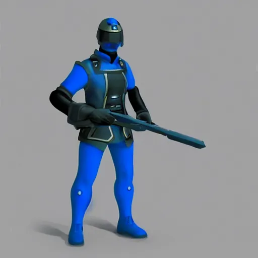 Image similar to a futuristic soldier captain with a metal visor and a blue shoulderpad