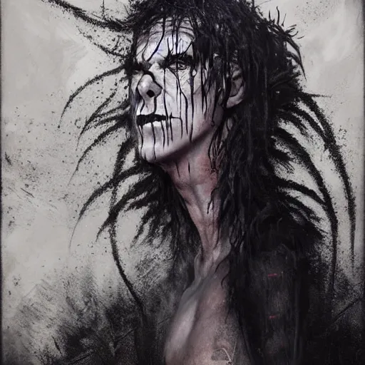 Image similar to gaunt ( the cure fan ) as dream from sandman, dim stars as eyes, by jeremy mann, by cedric peyravernay, by by russ mills, by richard avedon and ben templesmith, dramatic lightning, sadness, dark eye sockets, in the shadows, punk rock, gothic, high detailed, 8 k