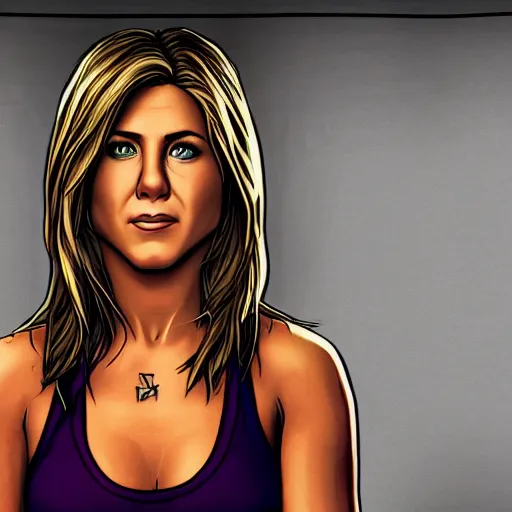 Image similar to jennifer aniston portrait, borderlands, tales from the borderlands, the wolf among us, comic, cinematic lighting, studio quality, 8 k