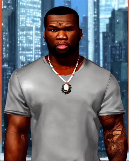 Prompt: a medium shot portrait of 5 0 cent as a gta vc character