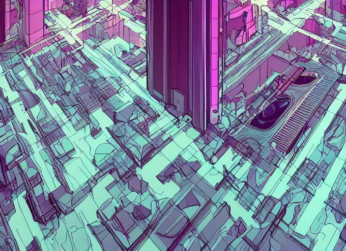 Prompt: abstract art of empty room. no people nor cars. sharp focus, cinematic pose, cinematic lighting, unreal engine render. art by josan gonzales and moebius and deathburger.