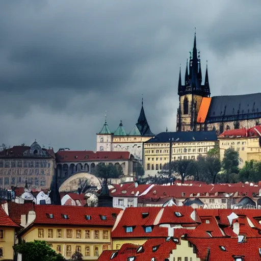 Prompt: the prague castle on fire, DSLR