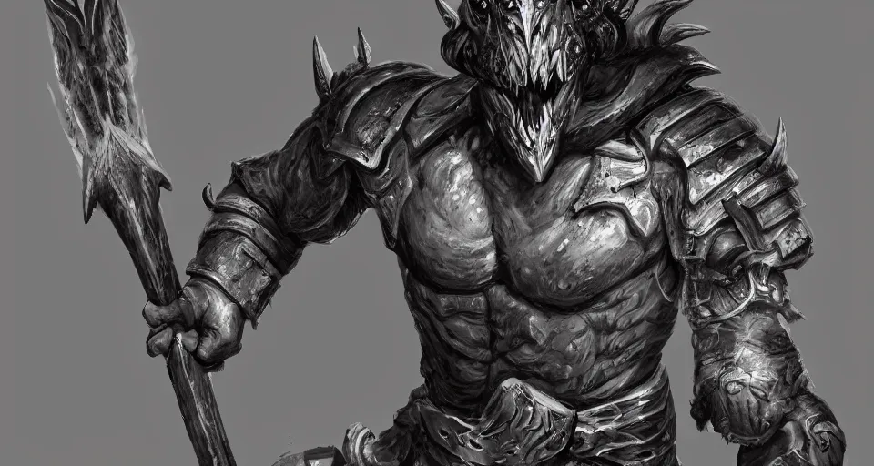 Image similar to concept art portrait of a wounded DnD dragonborn barbarian with a lot of battlescars, character design, concept art, render, trending on artstation