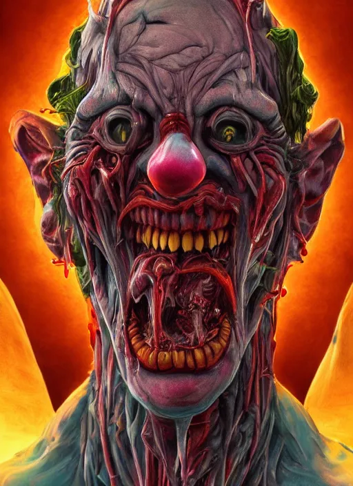 Image similar to evil horror clown, monster anatomy, ross tran, vivid colors, anatomical, highly detailed sculpture, intricate detailed, ommatidia, 8 k, cinematic atmosphere, post - processing