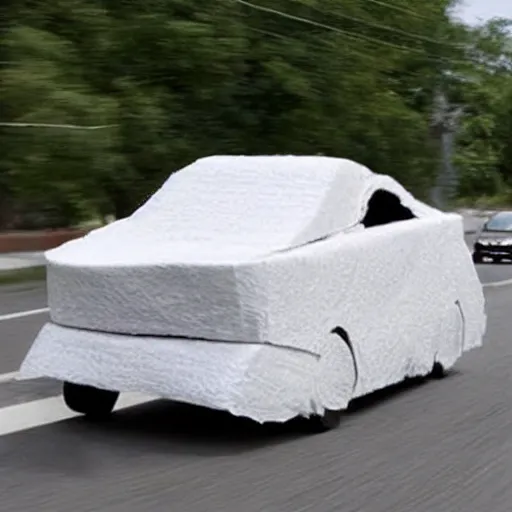 Image similar to car made of toilet paper is winning the race