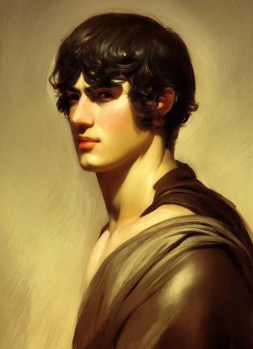 Image similar to extreme close up portrait of an ancient greek, by ilya kuvshinov, by thomas lawrence, by bayard wu, symmetrical