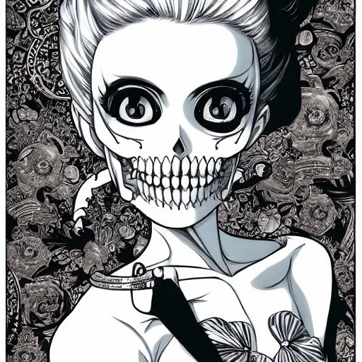 Prompt: anime manga skull portrait young woman skeleton, betty boop, intricate, elegant, highly detailed, digital art, ffffound, art by JC Leyendecker and sachin teng