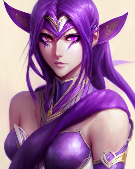 Prompt: character concept of a beautiful and strong purple female anime warrior night elf | | cute - fine - face, pretty face, realistic shaded perfect face, fine details by stanley artgerm lau, wlop, rossdraws, james jean, andrei riabovitchev, marc simonetti, and sakimichan, trending on artstation