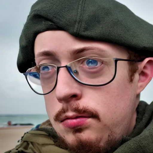 Image similar to sam hyde as a soldier on dday storming a beach, 4k