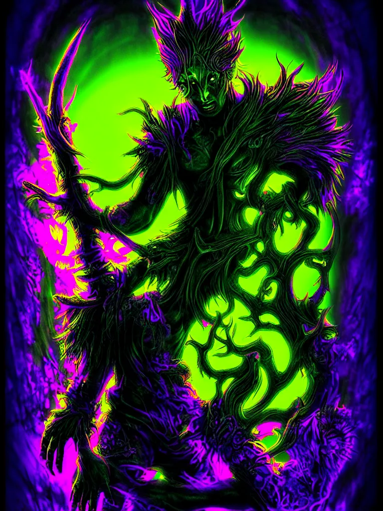 Image similar to glowing fantasy horror blacklight poster hdr