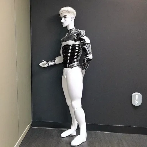 Prompt: “a realistic detailed photo of a guy who is an attractive humanoid who is half robot and half humanoid, who is a male android, twitch streamer Ninja Tyler Blevins, shiny skin, posing like a statue, blank stare, at the door entrance, display”