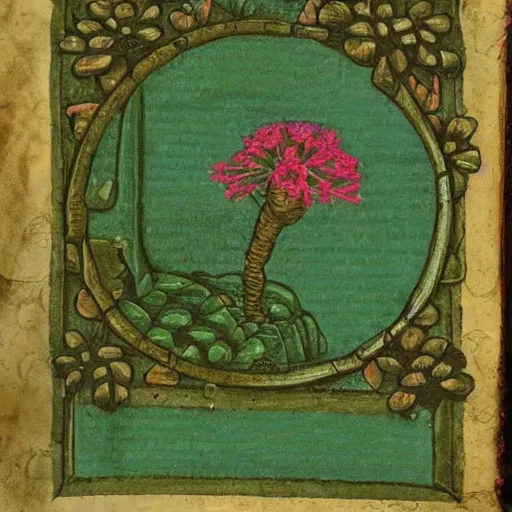 Image similar to botanical vaporwave medieval manuscript gif