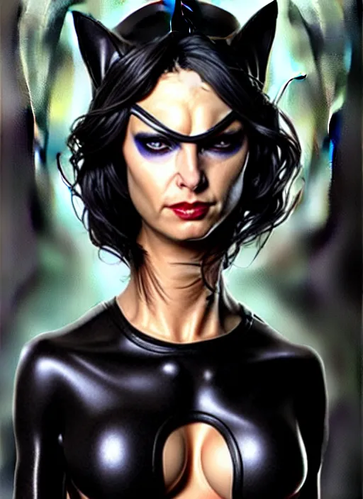 Image similar to a _ fantasy _ style _ portrait _ painting _ catwoman, oil _ painting _ unreal _ 5 _ daz. _ rpg _ portrait _ extremely _ detailed _ artgerm _ greg _ rutkowski _ greg