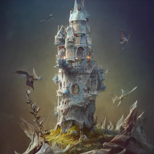 Image similar to the miniature castle of dreamers by ellen jewett and tom bagshaw is a beautiful and intricate sculpture. rendered in octane, it is a true piece of art. the attention to detail is amazing, 8 k resolution, ultradetailed