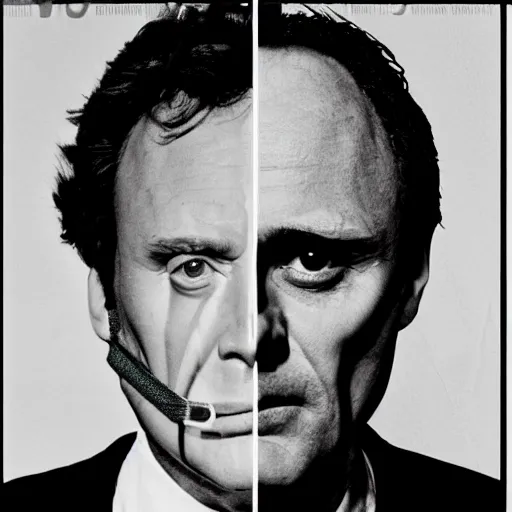 Image similar to Columbo vs Hannibal Lecter, cinematic, faces in focus, symmetrical faces!!!, round symmetrical eyes!!!, kodak 2383 film