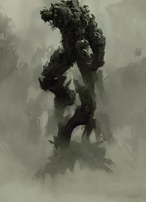 Prompt: stone golem, intricate, elegant, highly detailed, john park, frazetta, sparth, ruan jia, jeffrey catherine jones