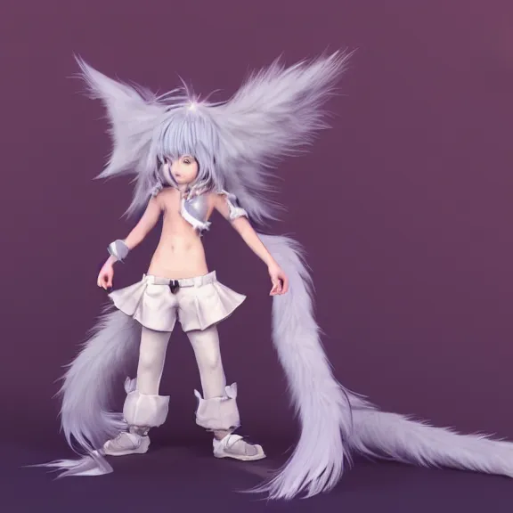 Image similar to 3D render of a cute anime boy with cat ears and tail, hair covering eyes, fantasy artwork, fluffy, mid-shot, award winning, hyper detailed, very very very beautiful, studio lighting, artstation, unreal engine, unreal 5, 4k, octane renderer