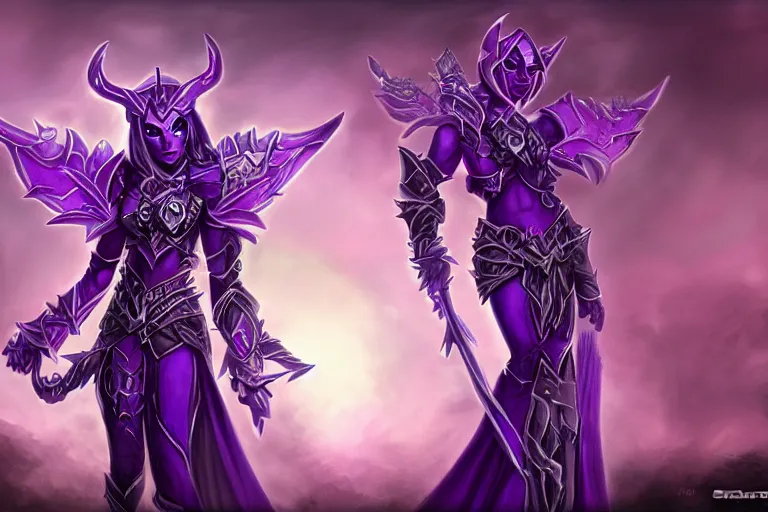 Image similar to purple warrior night elf, world of warcraft, trending on art station, fantasy, smooth