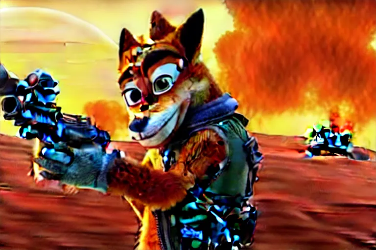 Image similar to nick wilde, heavily armed and armored facing down armageddon in a dark and gritty reboot from the makers of mad max : fury road : witness me