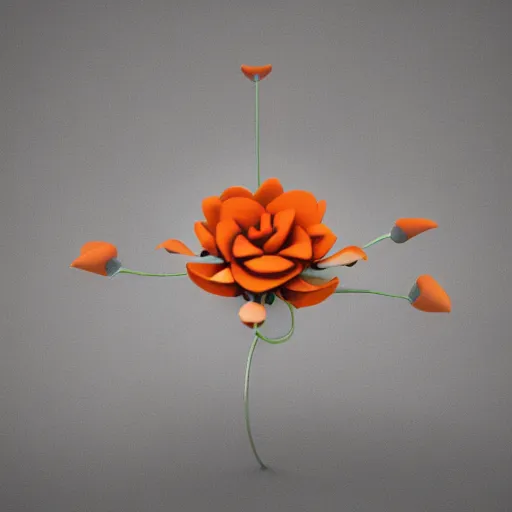 Image similar to big robotic flower, 3 d render, octane engine