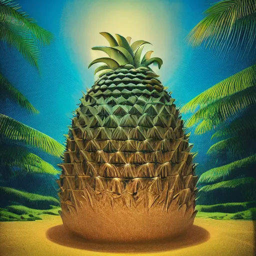 Prompt: technological universal dusty heaven octagon coot pineapple subcompact oasis , by Mike Winkelmann and Johfra Bosschart and Monsù Desiderio , tiki , cluttered , postmodern