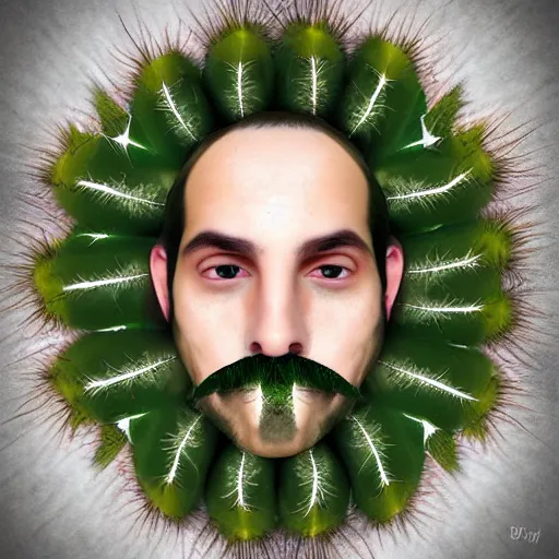 Image similar to cactus grown on man's face instead of beards, digital art, award winning