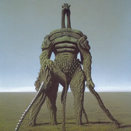 Image similar to Snake as a shadow of the colossus boss by zdzisław beksiński